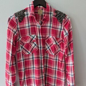 Guess, Women's Western Shirt with beaded shoulder detail. Size XS